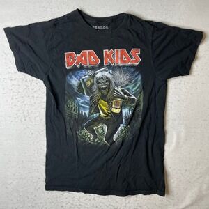 REASON Iron Maiden Bad Kids‎ Graphic T Shirt Black Medium Men's Short Sleeve Tee